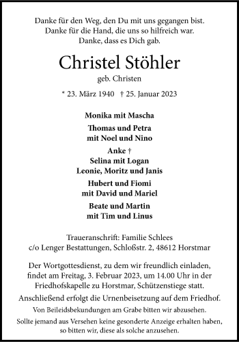 Anzeige von Christel Stöhler 