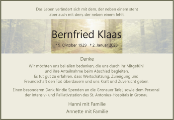 Anzeige von Bernfried Klaas 