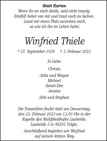 Anzeige von Winfried Thiele 