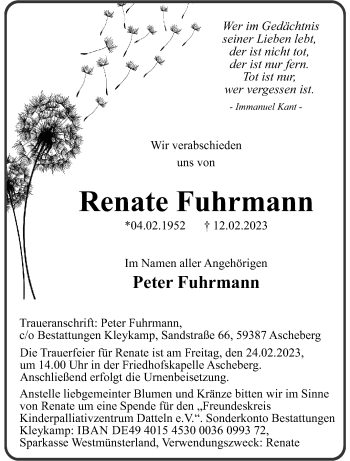Anzeige von Renate Fuhrmann 