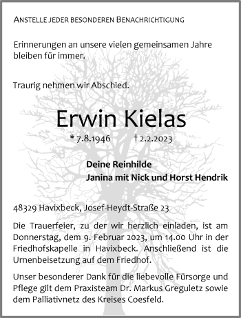 Anzeige von Erwin Kielas 