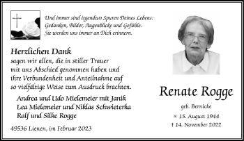 Anzeige von Renate Rogge 