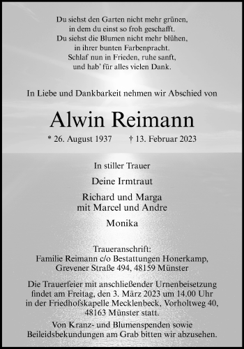Anzeige von Alwin Reimann 