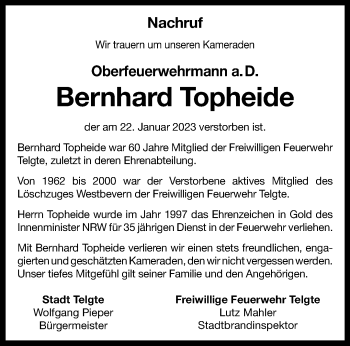 Anzeige von Bernhard Topheide 