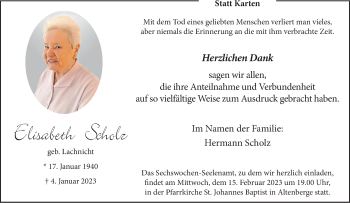 Anzeige von Elisabeth Scholz 