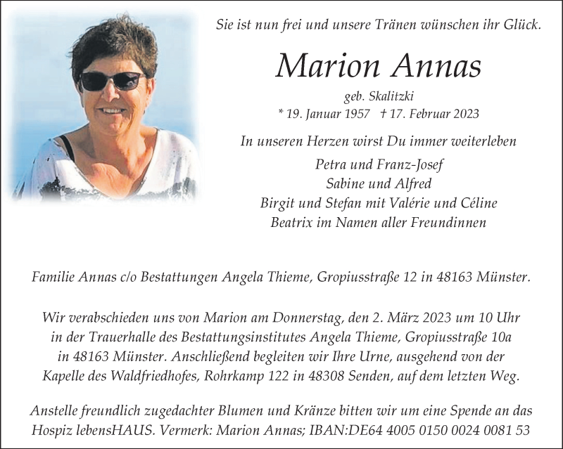  Traueranzeige für Marion Annas vom 25.02.2023 aus 