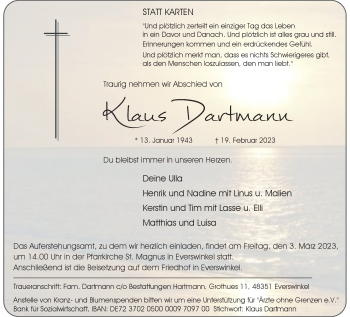 Anzeige von Klaus Dartmann 