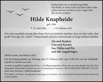 Anzeige von Hilde Knapheide 
