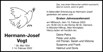 Anzeige von Hermann-Josef Vogt 
