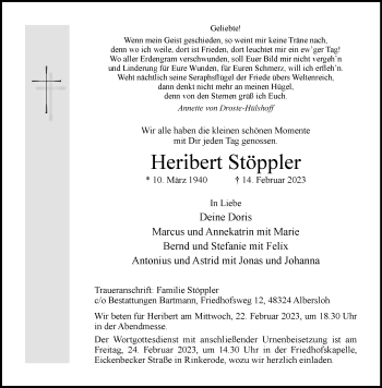 Anzeige von Heribert Stöppler 