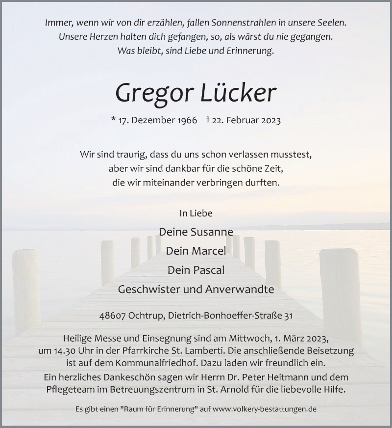  Traueranzeige für Gregor Lücker vom 24.02.2023 aus 