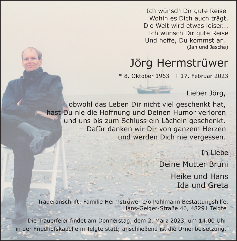 Traueranzeige für Jörg Hermstrüwer vom 25.02.2023 aus 