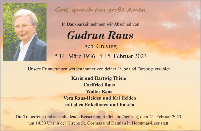  Traueranzeige für Gudrun Raus vom 18.02.2023 aus 