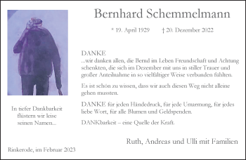 Anzeige von Bernhard Schemmelmann 