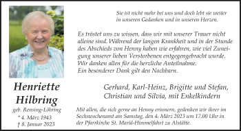 Anzeige von Henriette Hilbring 