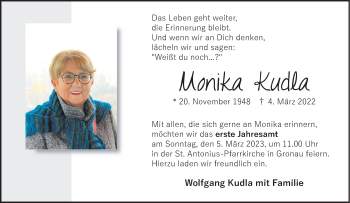 Anzeige von Monika Kudla 