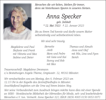 Anzeige von Anna Specker 