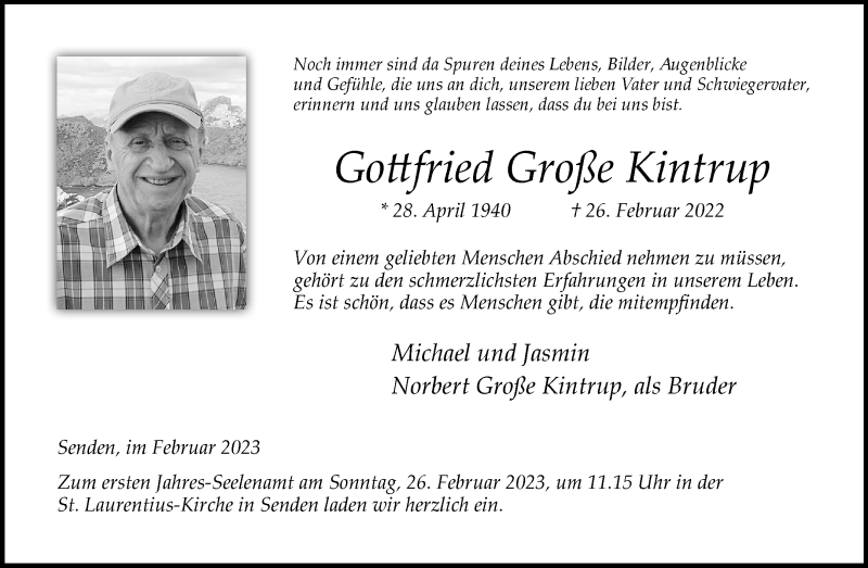  Traueranzeige für Gottfried Große Kintrup vom 18.02.2023 aus 