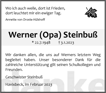 Anzeige von Werner Steinbuß 