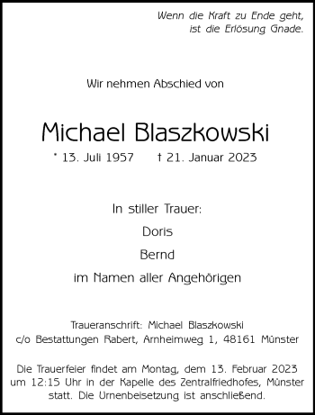 Anzeige von Michael Blaszkowski 