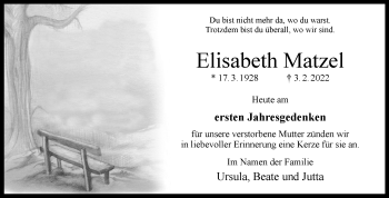 Anzeige von Elisabeth Matzel 