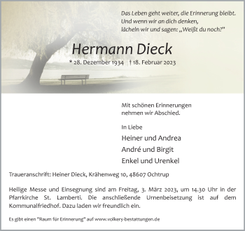 Anzeige von Hermann Dieck 