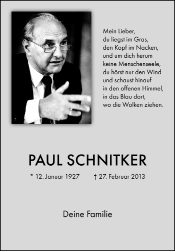 Anzeige von Paul Schnitker 