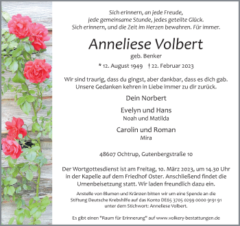 Anzeige von Anneliese Volbert 