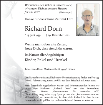Anzeige von Richard Dorn 