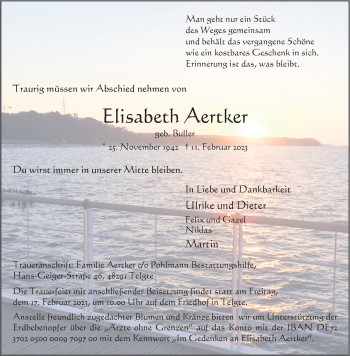 Anzeige von Elisabeth Aertker 