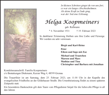 Anzeige von Helga Koopmeiners 