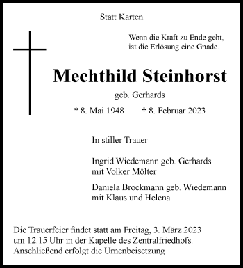 Anzeige von Mechthild Steinhorst 