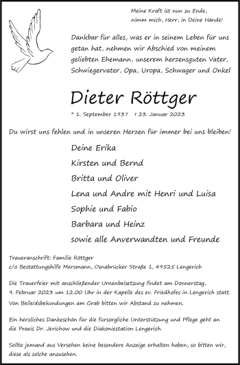 Anzeige von Dieter Röttger 