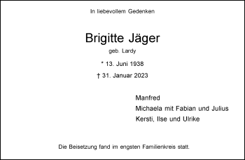 Anzeige von Brigitte Jäger 