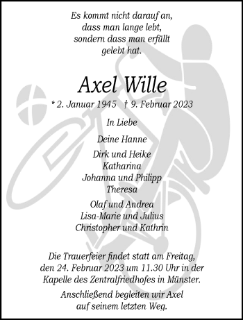 Anzeige von Axel Wille 