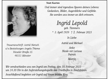 Anzeige von Ingrid Lepold 