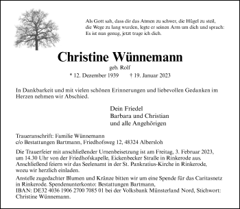 Anzeige von Christine Wünnemann 