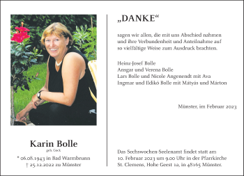Anzeige von Karin Bolle 