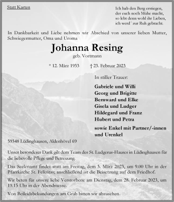Anzeige von Johanna Resing 