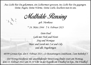 Anzeige von Mathilde Rensing 