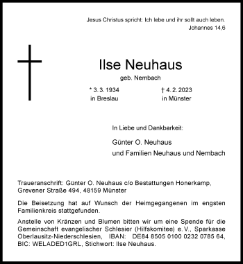 Anzeige von Ilse Neuhaus 