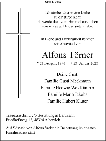 Anzeige von Alfons Törner 