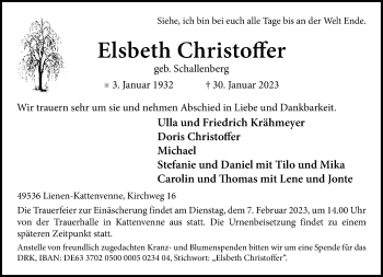 Anzeige von Elsbeth Christoffer 