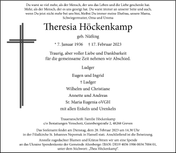 Anzeige von Theresia Höckenkamp 