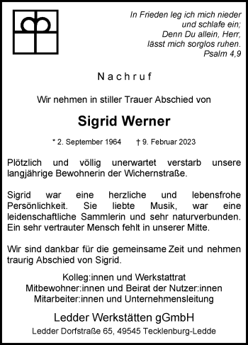 Anzeige von Sigrid Werner 
