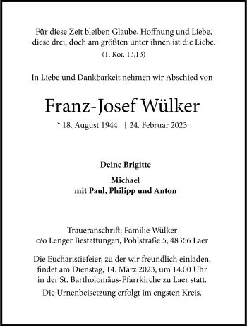 Anzeige von Franz-Josef Wülker 
