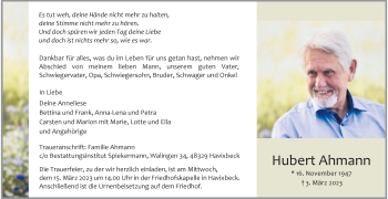 Anzeige von Hubert Ahmann 
