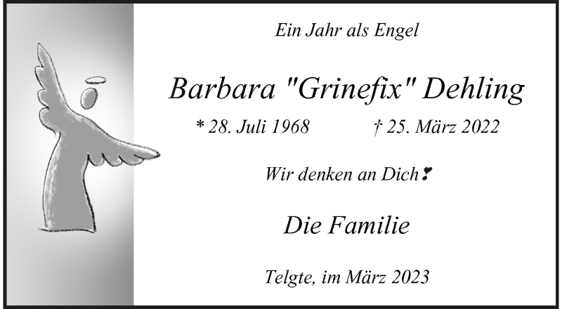  Traueranzeige für Barbara Dehling vom 25.03.2023 aus 