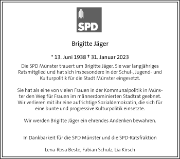 Anzeige von Brigitte Jäger 