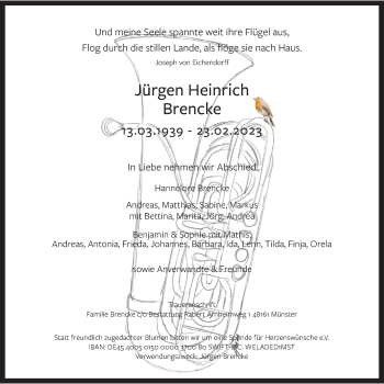 Anzeige von Jürgen Heinrich Brencke 